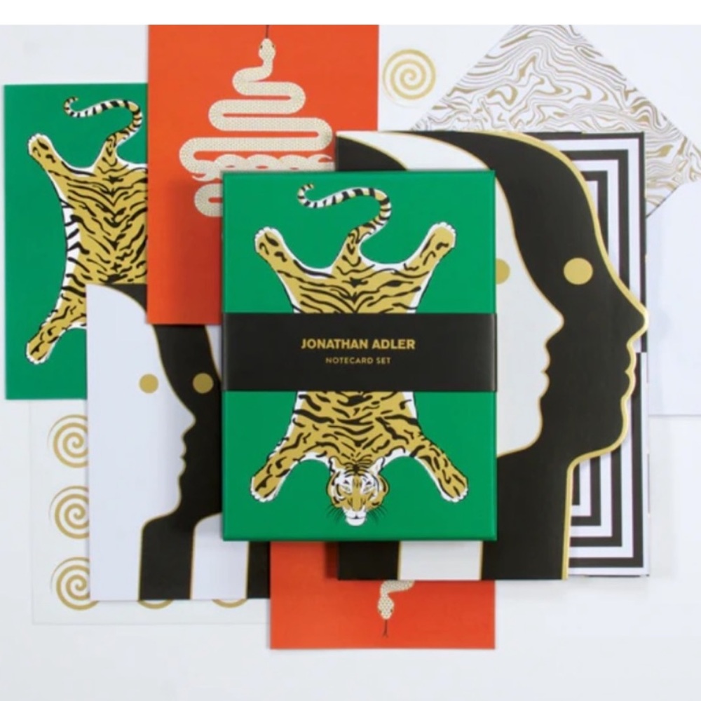 Jonathan Adler Atlas & Animals Boxed Metallic Notecards / Stationary. Set of 12.